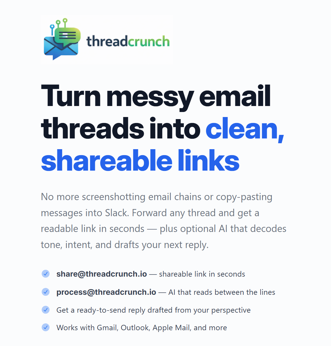 Changing Email Thread Samples Turn Email Threads into Shareable Links | ThreadCrunch